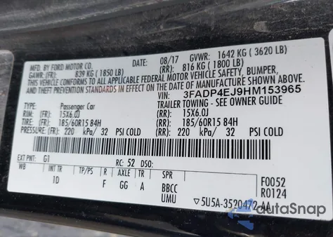 2017 Ford Fiesta Se из США, поврежденный, VIN 3FADP4EJ9HM153965